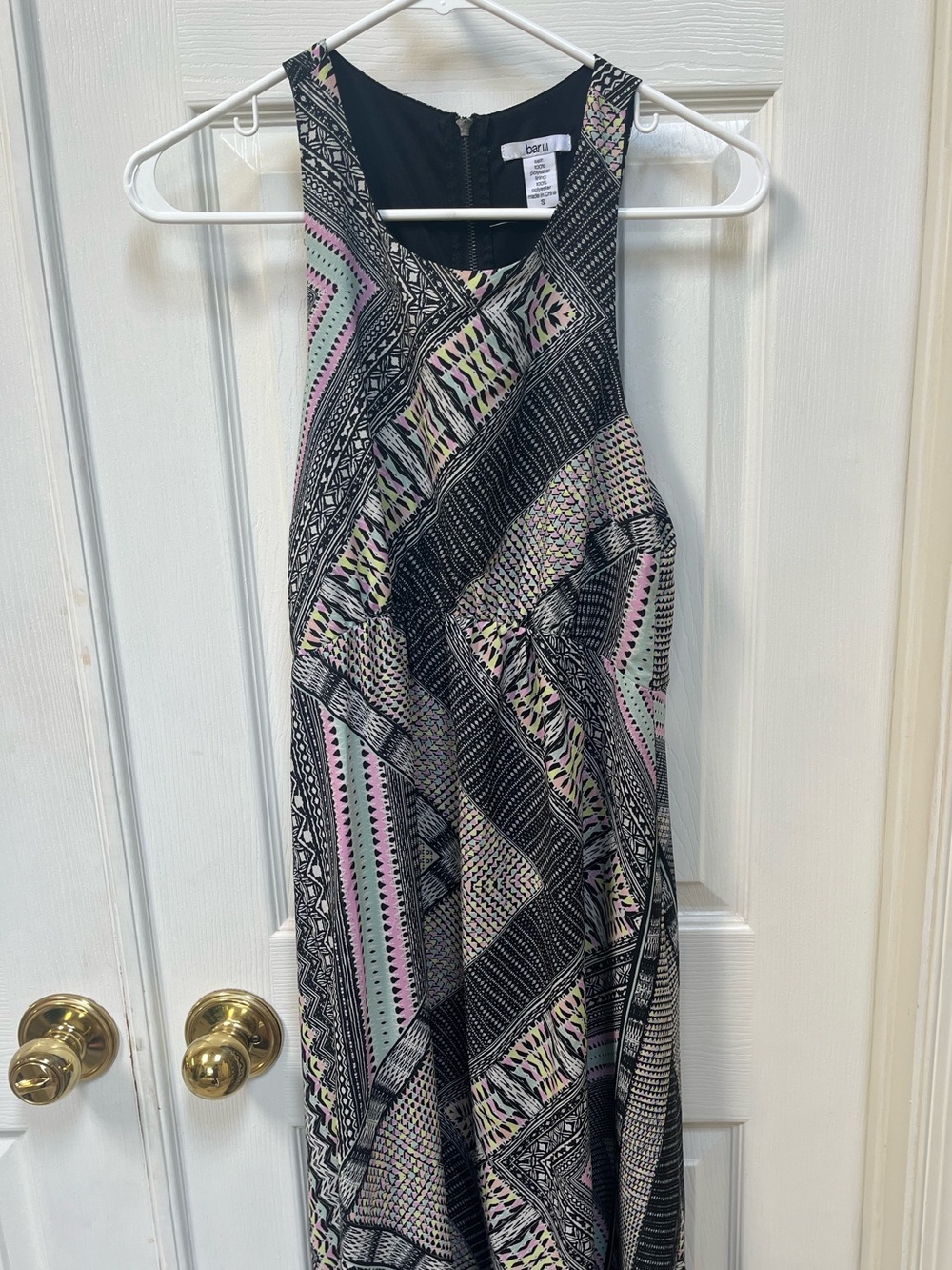 Bar III Black Maxi Dress with Pastel Pink and Mint Geometric Print